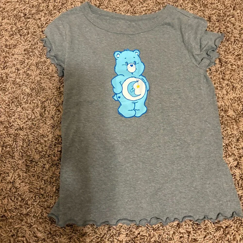 Care Bears Graphic T Shirt Large 10-12 Old Navy Short Sleeve Gray Lettuce Hem
